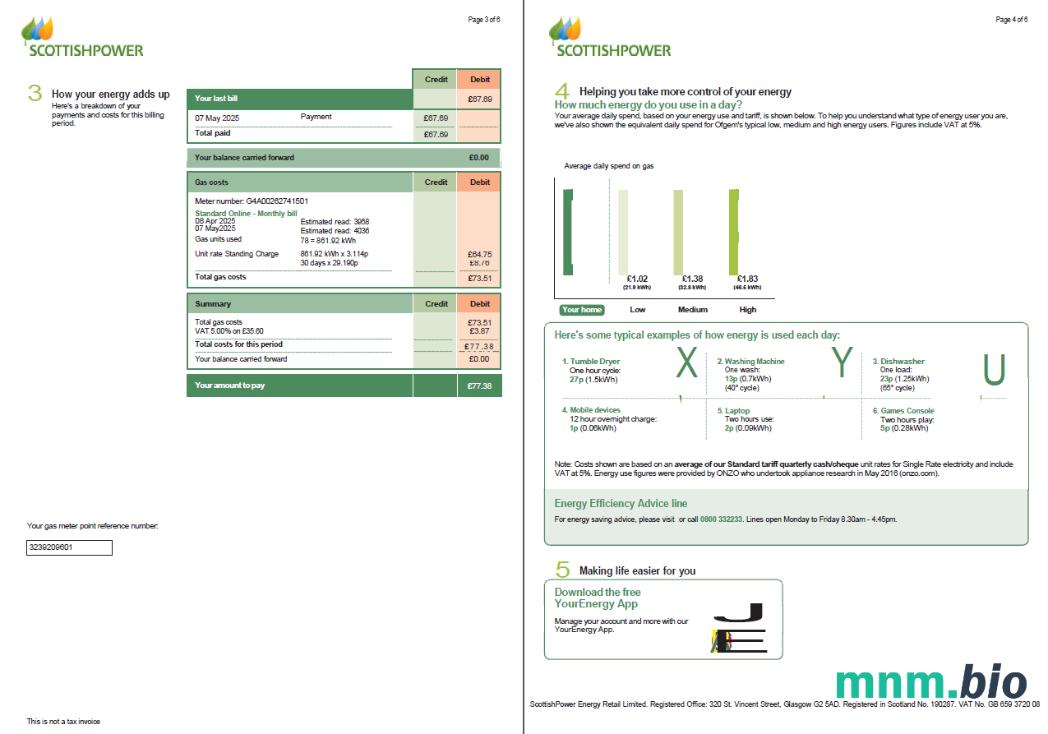 Szkocja szkocki szablon rachunku za energię elektryczną w formatach Word i PDF, 6 stron, 3-4 strony